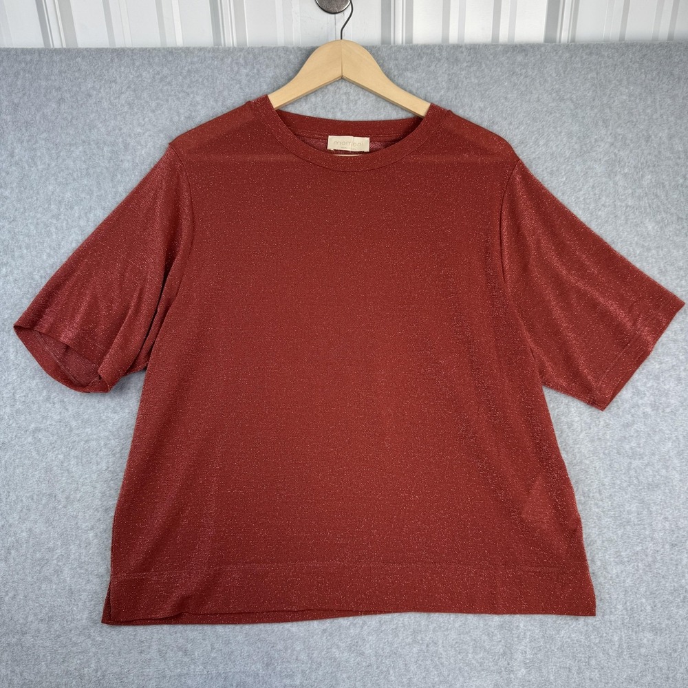 Momoni Top Womens Medium Rust Red Metallic Knit Shimmer Short Sleeve Italy